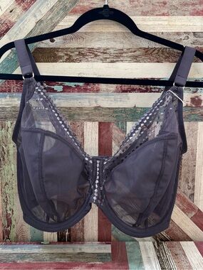 Elomi Matilda Side Support Plunge Bra NWT Plum Underwire Sheer 3 Part Cups 36M